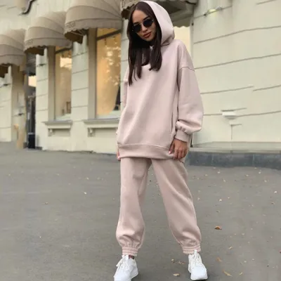 Women Casual Athletic Solid Color Hoodie And Sweatpants Set