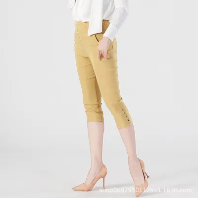 Women Fashion Casual Solid Color Plus Size Cropped Pants