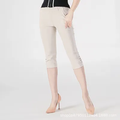 Women Fashion Casual Solid Color Plus Size Cropped Pants