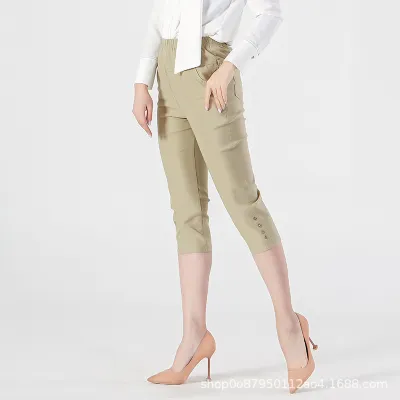 Women Fashion Casual Solid Color Plus Size Cropped Pants