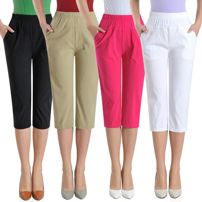 Women Fashion Casual Solid Color Plus Size Cropped Pants