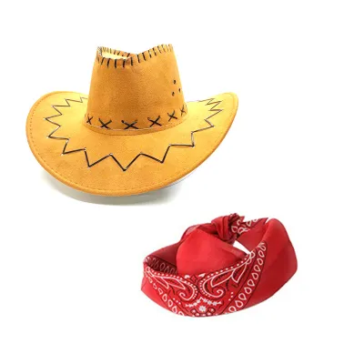 Fashion Retro Solid Color Thread Sewing Cowboy Hat Square Towel 2pcs Set
