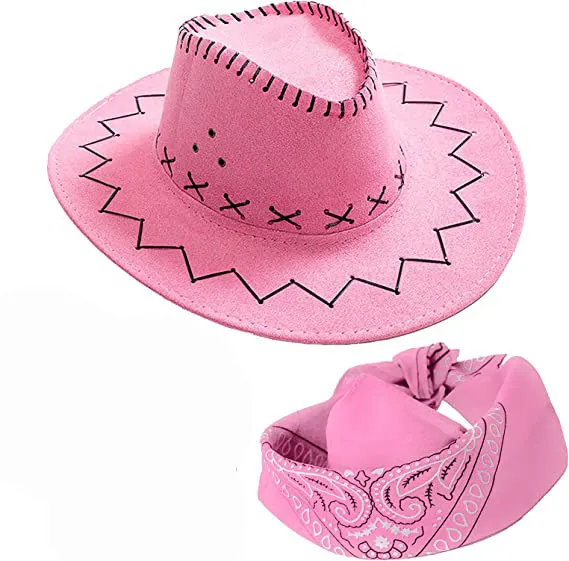Fashion Retro Solid Color Thread Sewing Cowboy Hat Square Towel 2pcs Set