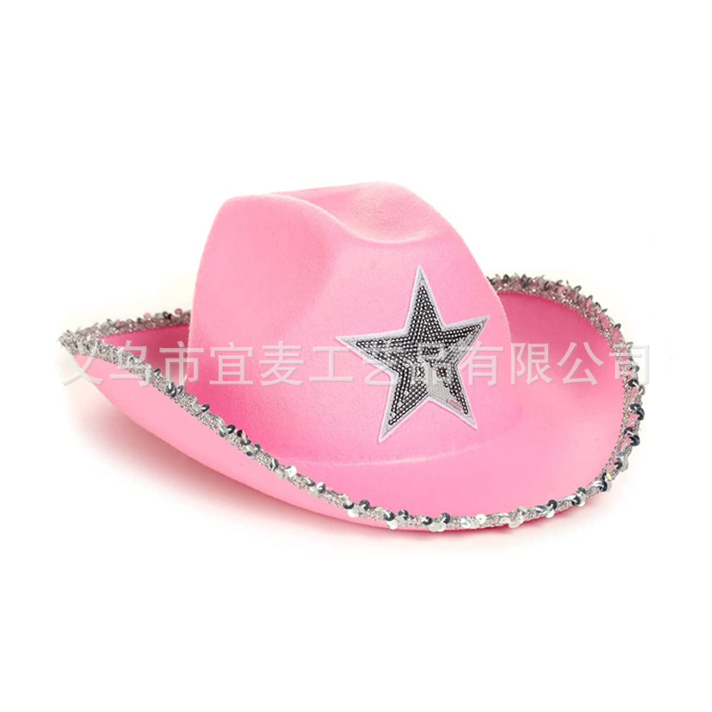 Wholesale Children Fashion Solid Color Star Sequin Cowboy Hat