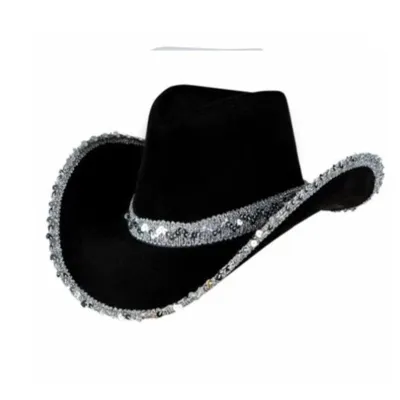 Women Fashion Solid Color Sequin Felt Cowboy Hat
