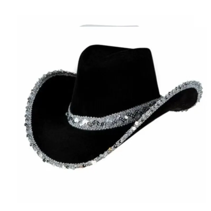 Women Fashion Solid Color Sequin Felt Cowboy Hat