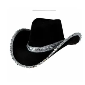 Women Fashion Solid Color Sequin Felt Cowboy Hat