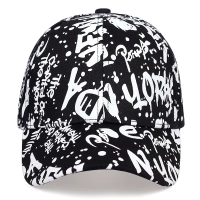 Unisex Letter Printed Graffiti Dome Cap Cotton