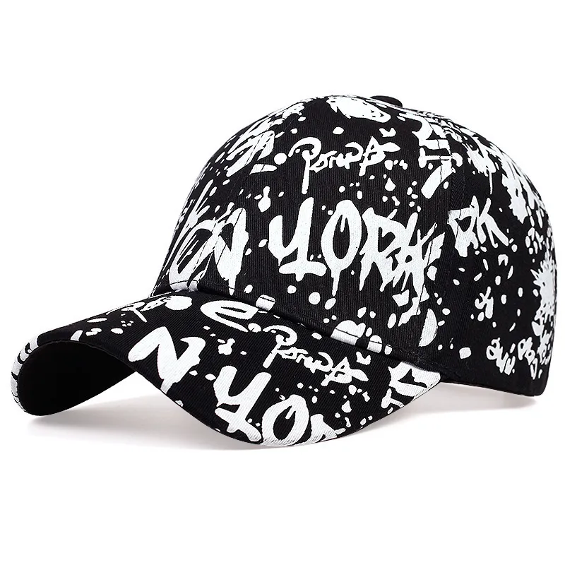 Unisex Letter Printed Graffiti Dome Cap Cotton