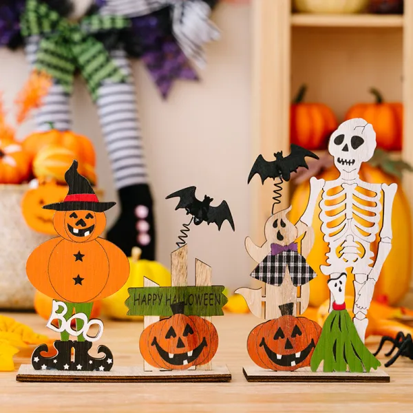 Halloween Creative Decoration Supplies Wooden Skull Pumpkin Bat Desktop Ornament
