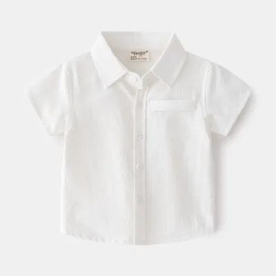 Kids Boys Casual Short Sleeve Solid Color Lapel Cotton Shirt