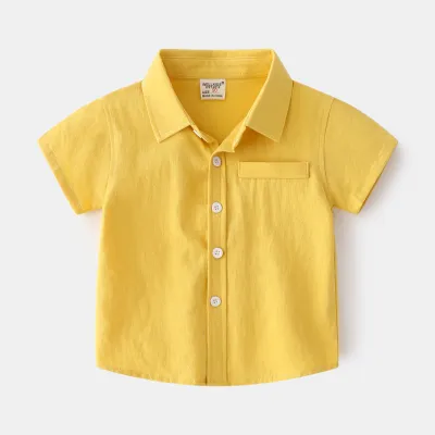 Kids Boys Casual Short Sleeve Solid Color Lapel Cotton Shirt