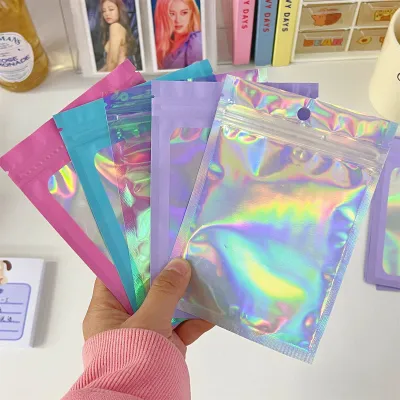 Fashion Laser Multicolor Plastic Sealed Jewelry Packaging Bag 10cm 50pcs