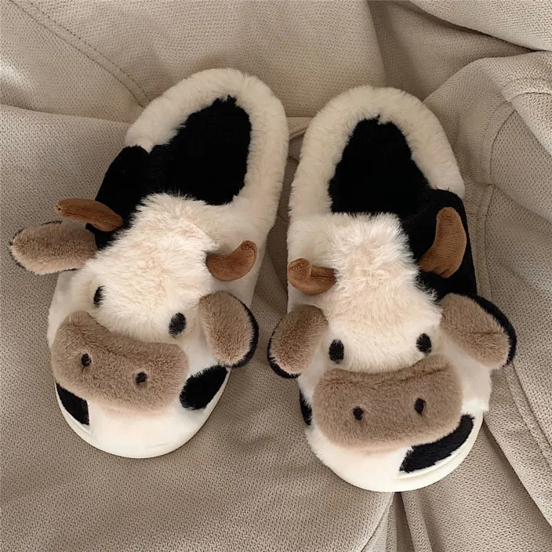 Women Fashion Cute Dairy Cattle Cotton Plush Slippers