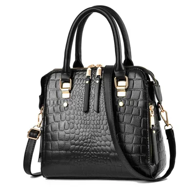 Women Fashion Elegant PU Solid Color Stone Grain Zipper Clutch Shoulder Handbag