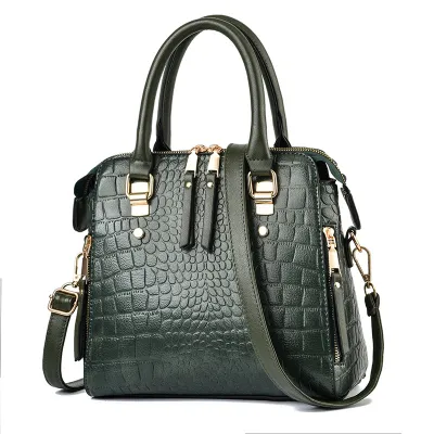 Women Fashion Elegant PU Solid Color Stone Grain Zipper Clutch Shoulder Handbag