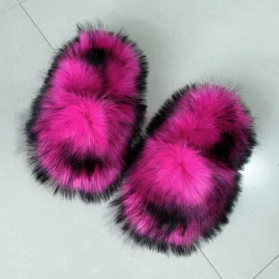 Women Fashion Casual Color Blocking Soft Plush House Slippers