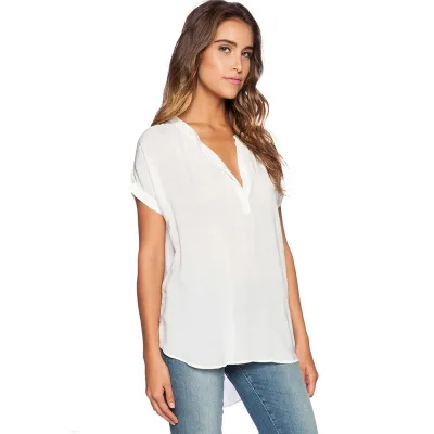 Office Chic Fashion Casual Women Short Sleeve Solid V Neck Loose Blouse
