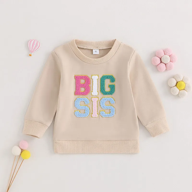 Toddlers Newborn Baby Girls Casual Basic Long Sleeve Letter Embroidery Sweatshirt