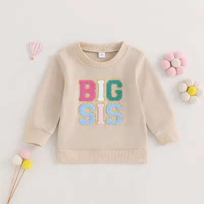 Toddlers Newborn Baby Girls Casual Basic Long Sleeve Letter Embroidery Sweatshirt