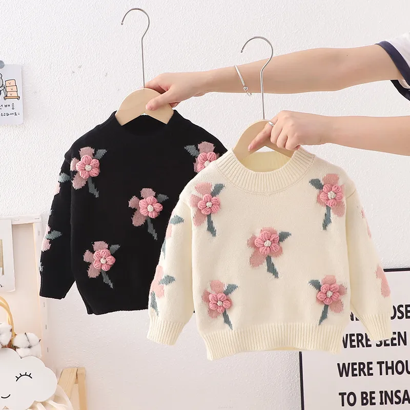 Children Kids Baby Fashion Girls Long Sleeve Flower Knitted Pullover Sweater
