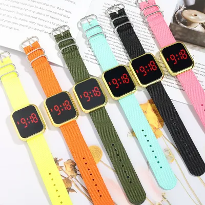 Unisex Simple Nylon Strap Touch LED Electronic Watch
