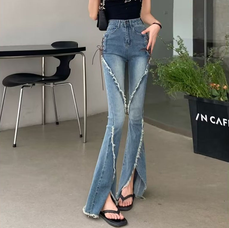 【COLOR iN ID】Tassel slit over denim Amazon.com: Trendy High Waist Denim Skirts Women's Casual