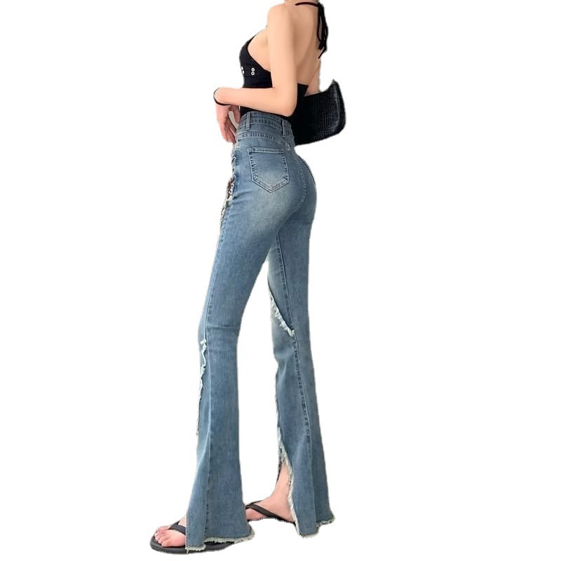 Wholesale Women Fashion Slit Slim Fit High Waist Raw Edge