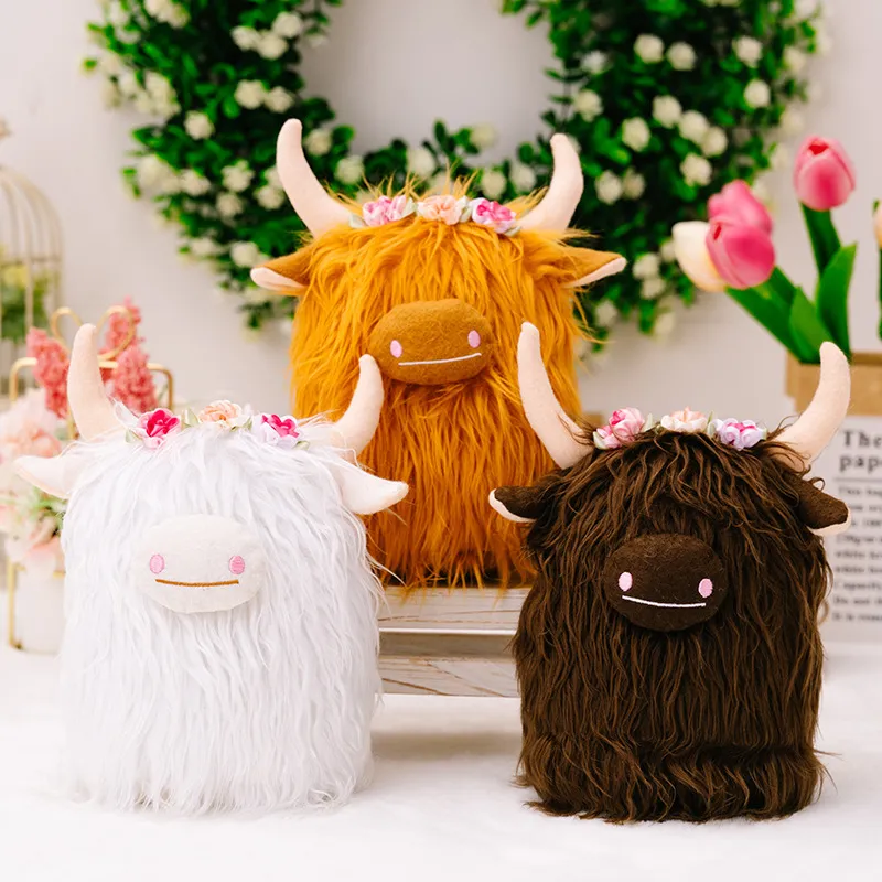 Simulation Scottish Highland Yak Plush Doll Soft Polyester Cute Dwarf Stuffed Animal Kids Toys