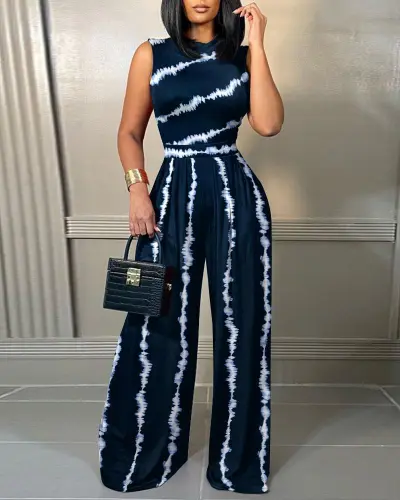 Women Fashion Elegant Office Chic Sleeveless Wide Leg Defined Waist Jumpsuits