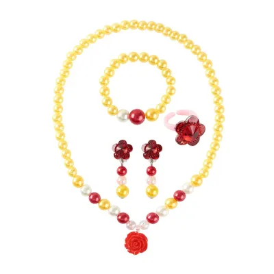 Children Kids Baby Girls Princess Heart-Shaped Rhinestone Necklace Earrings Bracelet Set