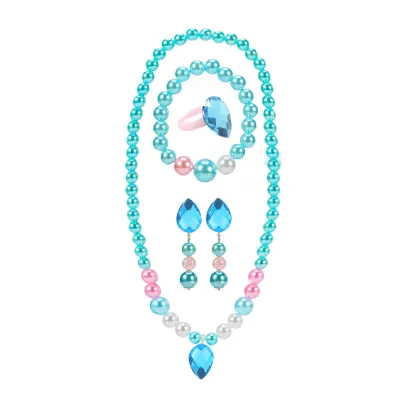 Children Kids Baby Girls Princess Heart-Shaped Rhinestone Necklace Earrings Bracelet Set
