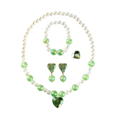 Children Kids Baby Girls Princess Heart-Shaped Rhinestone Necklace Earrings Bracelet Set