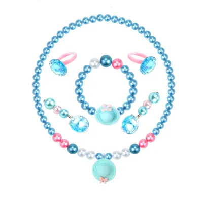 Children Kids Baby Girls Princess Heart-Shaped Rhinestone Necklace Earrings Bracelet Set
