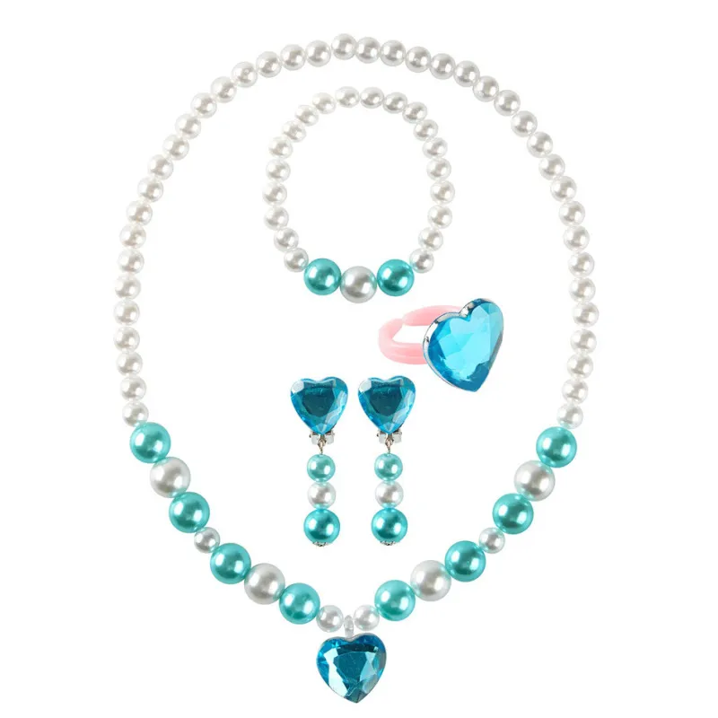 Children Kids Baby Girls Princess Heart-Shaped Rhinestone Necklace Earrings Bracelet Set