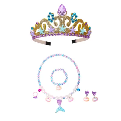 Kids Baby Fashion Crown Mermaid Rhinestone Headband Set for Girls