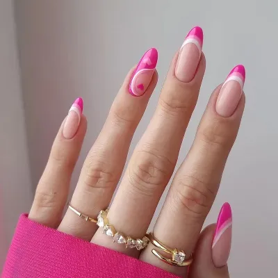 Women Valentine Heart Long Wearable False Nails 24Pcs