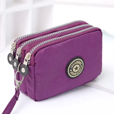 Women Fashion Casual Solid Color Zipper Nylon Wallets