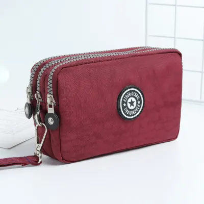 Women Fashion Casual Solid Color Zipper Nylon Wallets