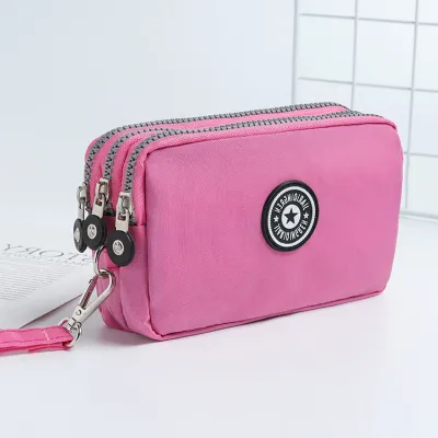 Women Fashion Casual Solid Color Zipper Nylon Wallets