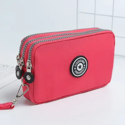 Women Fashion Casual Solid Color Zipper Nylon Wallets