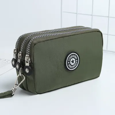 Women Fashion Casual Solid Color Zipper Nylon Wallets