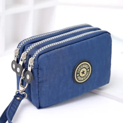 Women Fashion Casual Solid Color Zipper Nylon Wallets