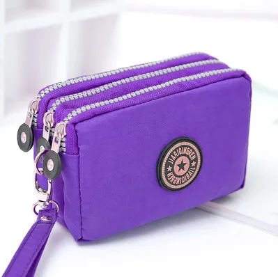 Women Fashion Casual Solid Color Zipper Nylon Wallets
