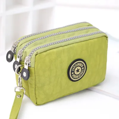 Women Fashion Casual Solid Color Zipper Nylon Wallets