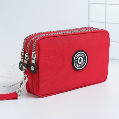 Women Fashion Casual Solid Color Zipper Nylon Wallets