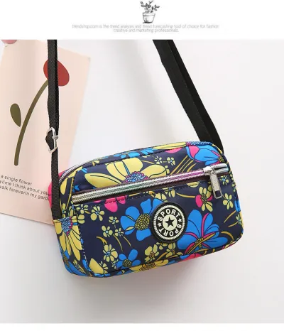 Women Fashion Casual Floral Printed Zipper Crossbody Nylon Small Square Bags
