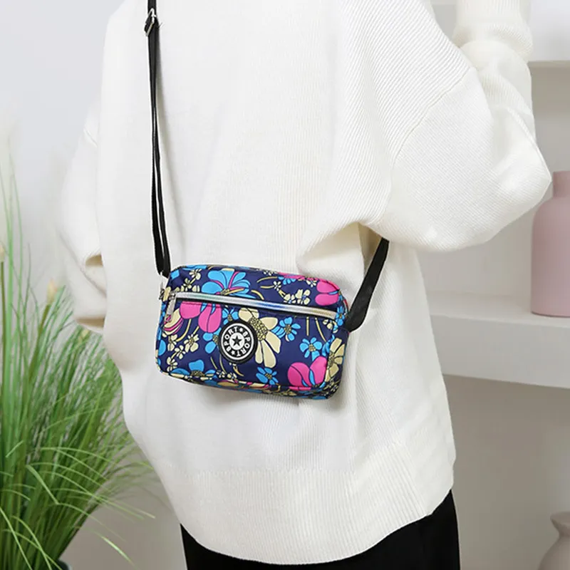 Women Fashion Casual Floral Printed Zipper Crossbody Nylon Small Square Bags