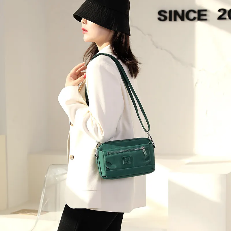 Women Casual Solid Color Zipper Crossbody Nylon Waterproof Bags