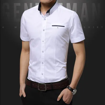 Men Casual Basic Lapel Short Sleeve Large Size Slim Shirt